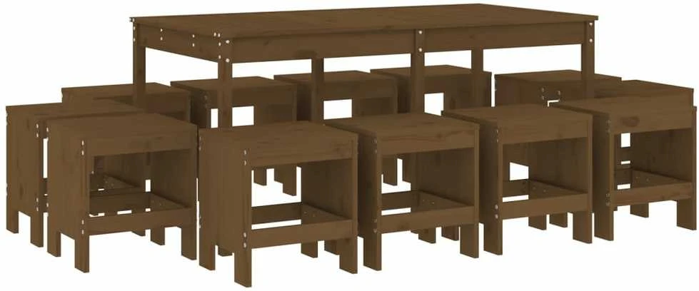 Lauko baldų komplektas Sodo valgomojo baldų komplektas, 13 dalių, medaus rudas, pušis