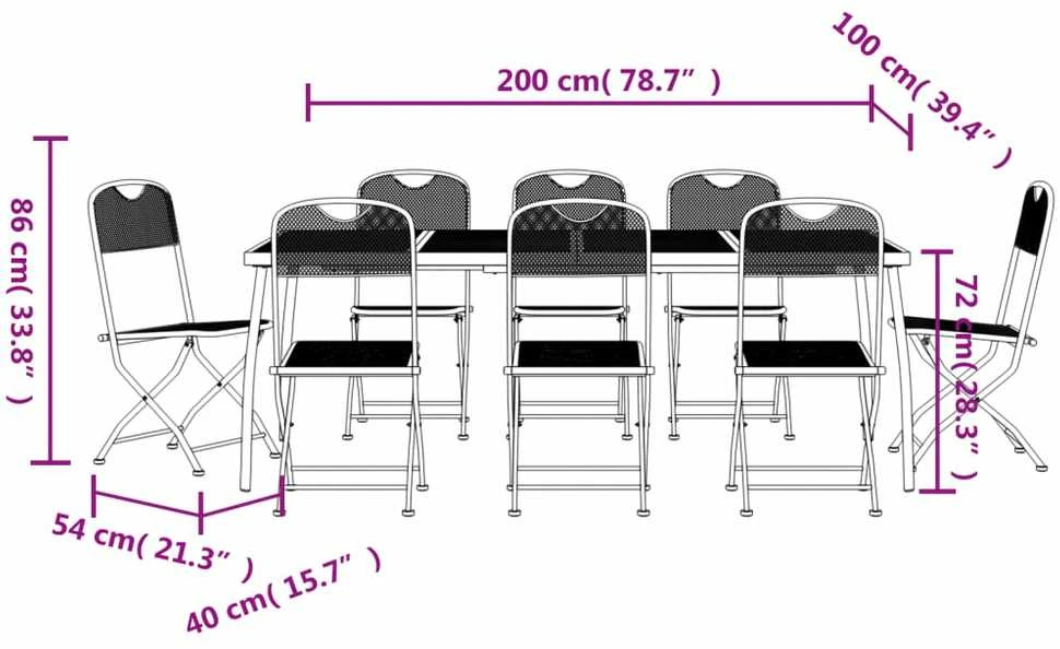 Lauko baldų komplektas Sodo valgomojo baldų komplektas, 9 dalių, antracito, metalas