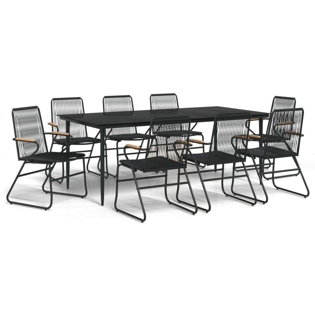 Lauko baldų komplektas Sodo valgomojo baldų komplektas, 9 dalių, juodas, PVC ratanas