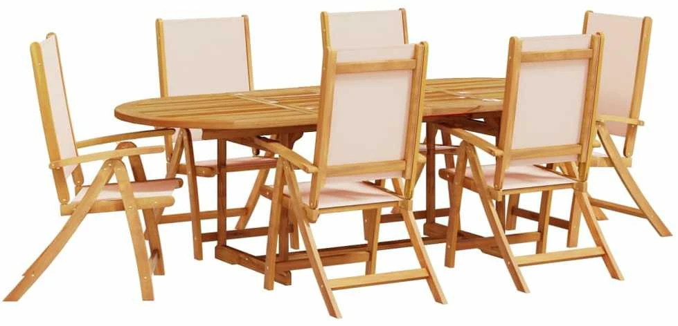 Lauko baldų komplektas Sodo valgomojo komplektas, 7 dalių, akacija ir tekstilenas