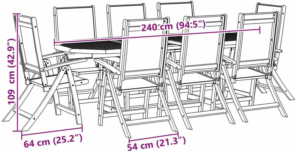 Lauko baldų komplektas Sodo valgomojo komplektas, 9 dalių, akacija ir tekstilenas