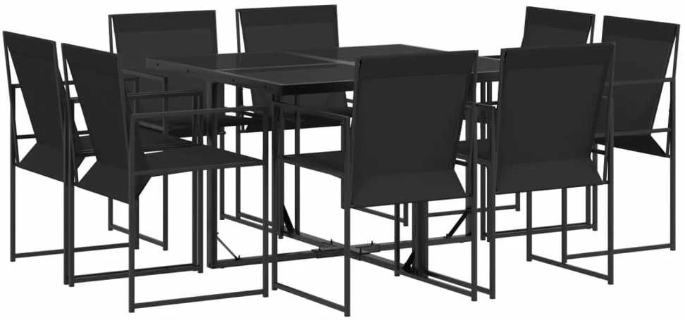 Lauko baldų komplektas Sodo valgomojo komplektas, 9 dalių, juodas, tekstilenas