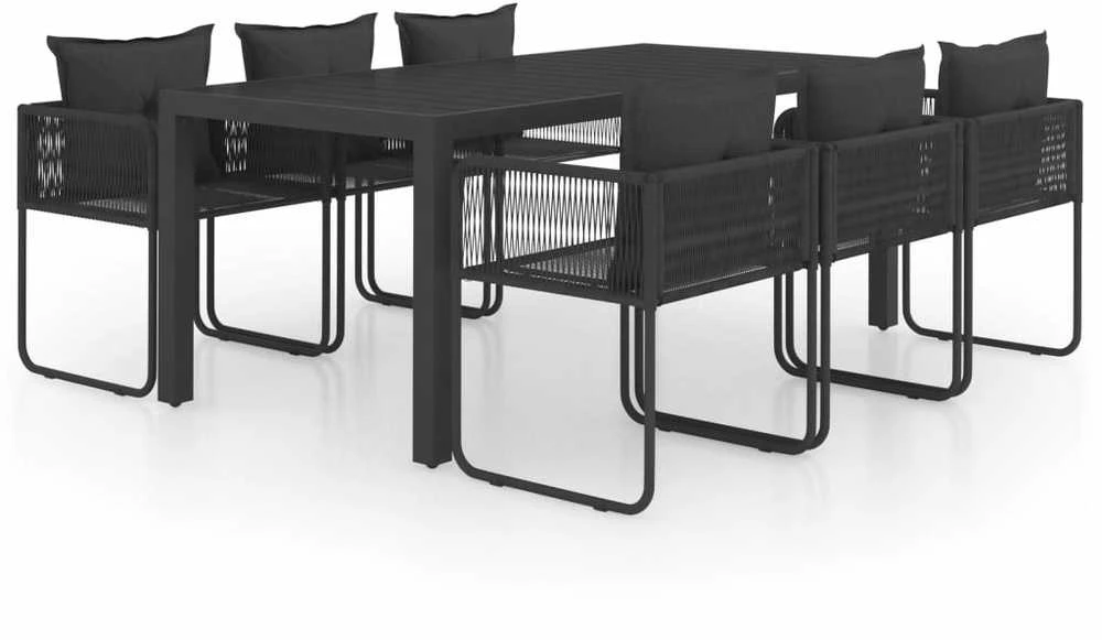 Lauko baldų komplektas Sodo valgomojo komplektas, 7 dalių, juodas, PVC ratanas