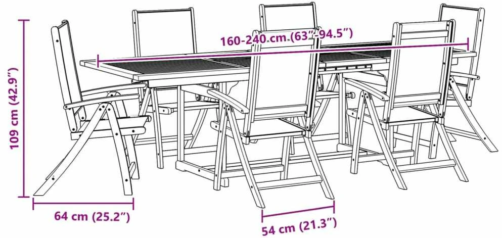 Lauko baldų komplektas Sodo valgomojo komplektas, 7 dalių, akacija ir tekstilenas