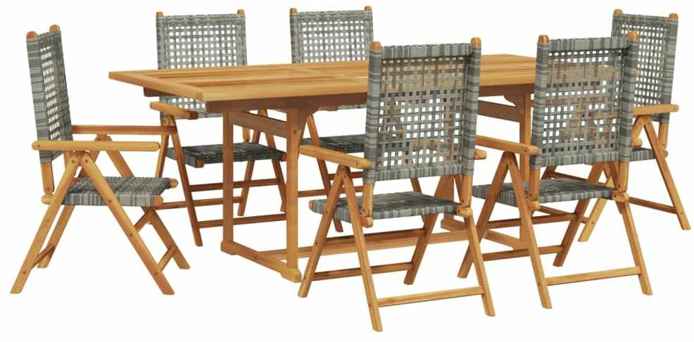 Lauko baldų komplektas Sodo valgomojo komplektas, 7 dalių, pilkas, poliratanas/akacija