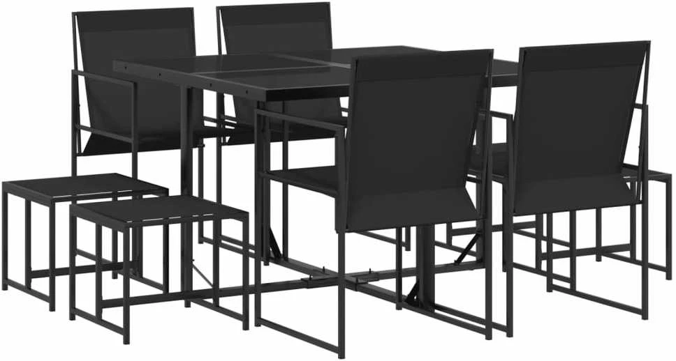 Lauko baldų komplektas Sodo valgomojo komplektas, 9 dalių, juodas, tekstilenas