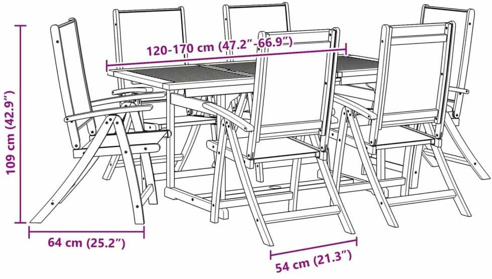 Lauko baldų komplektas Sodo valgomojo komplektas, 7 dalių, akacija ir tekstilenas