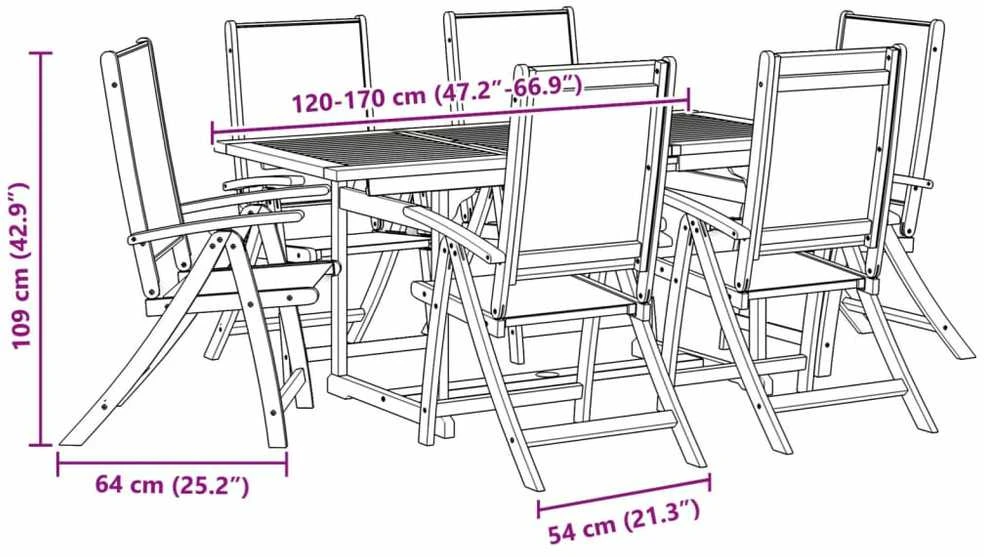 Lauko baldų komplektas Sodo valgomojo komplektas, 7 dalių, akacija ir tekstilenas