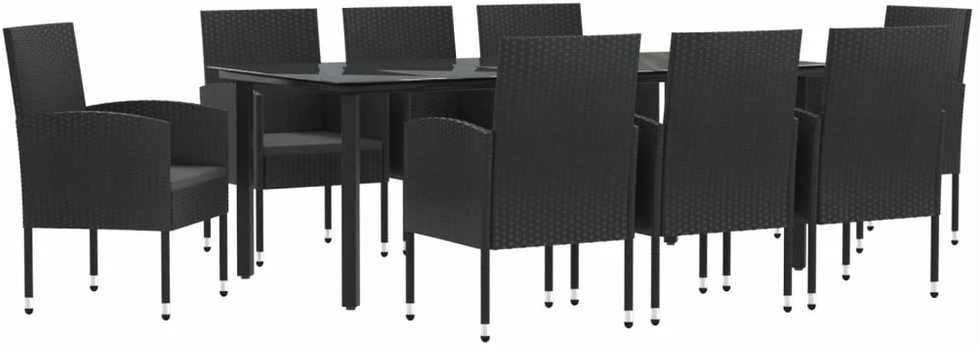 Lauko baldų komplektas Sodo valgomojo komplektas, 9 dalių, juodas, poliratanas/plienas