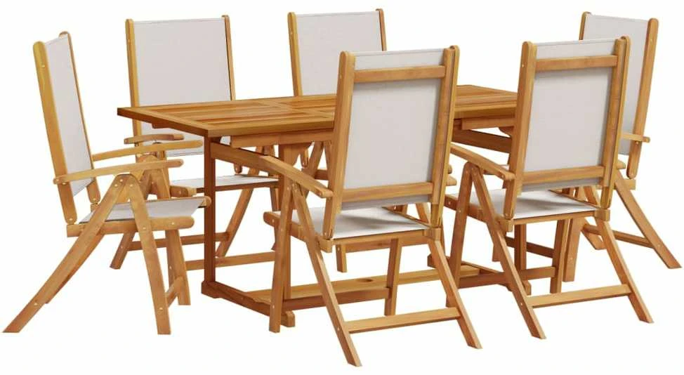 Lauko baldų komplektas Sodo valgomojo komplektas, 7 dalių, akacija ir tekstilenas