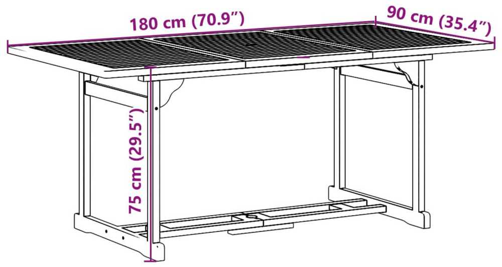 Lauko baldų komplektas Sodo valgomojo komplektas, 9 dalių, 180x90x75 cm, akacija