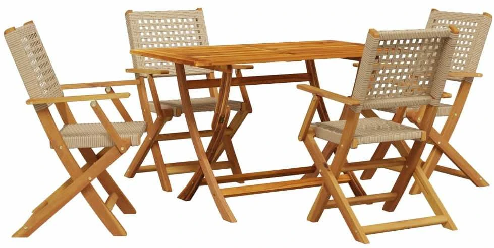 Lauko baldų komplektas Sodo valgomojo komplektas, 5 dalių, smėlio, poliratanas/akacija