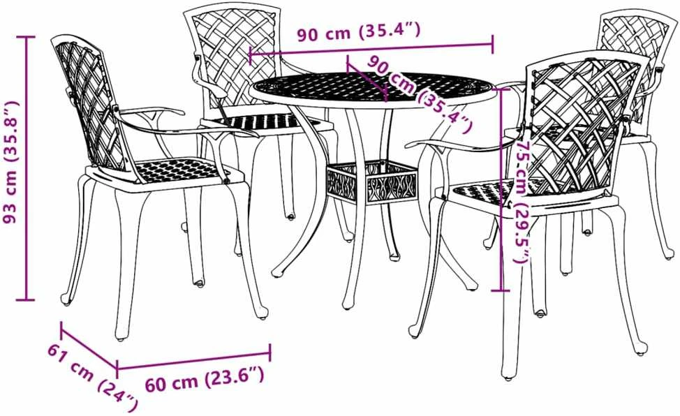 Lauko baldų komplektas Sodo valgomojo komplektas, 5 dalių, baltas, lietas aliuminis