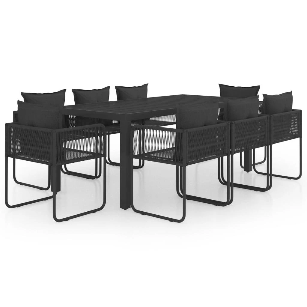 Sodo valgomojo komplektas, 9 dalių, juodas, PVC ratanas