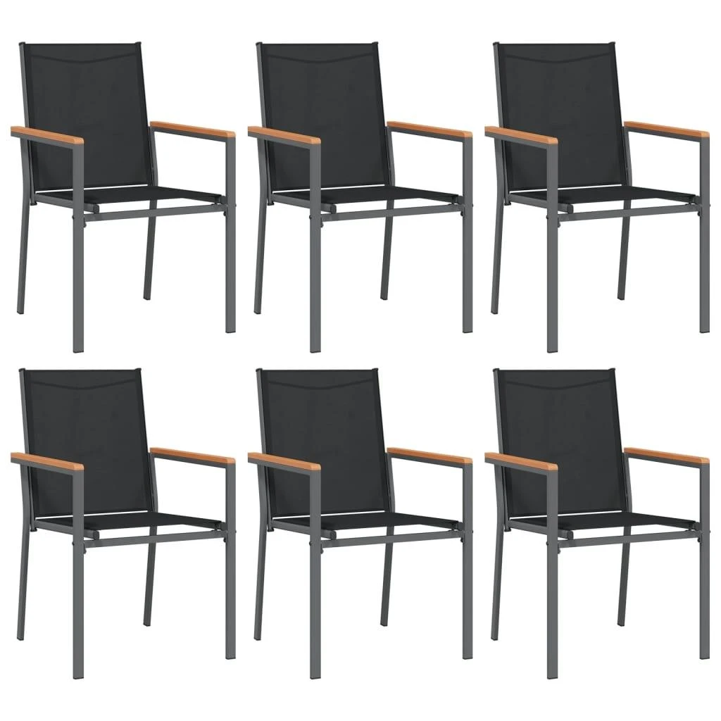Lauko baldų komplektas Sodo valgomojo komplektas, 7 dalių, juodas, tekstilenas/plienas