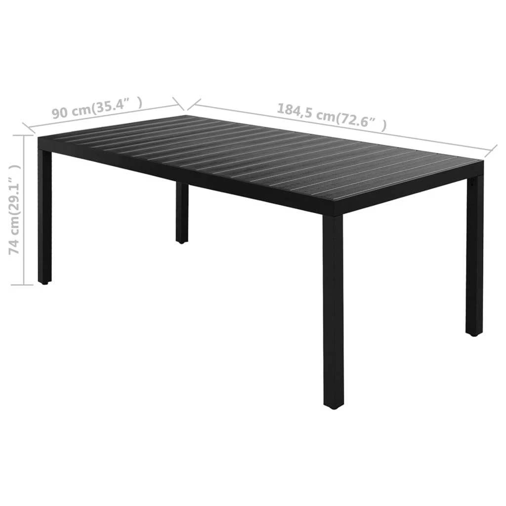Sodo valgomojo komplektas, 9 dalių, juodas, PVC ratanas