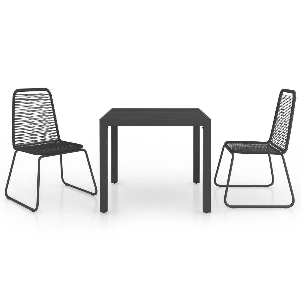 Lauko baldų komplektas Sodo valgomojo komplektas, 3 dalių, juodas, PVC ratanas