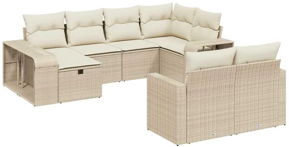 Sofa Sofos komplektas su pagalvėlėmis, 10 dalių, smėlio, poliratanas