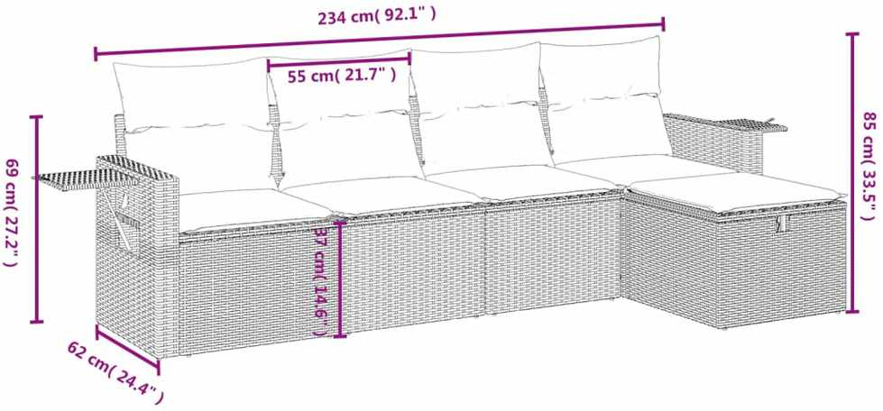 Lauko baldų komplektas Sofos komplektas su pagalvėlėmis, 5 dalių, smėlio, poliratanas