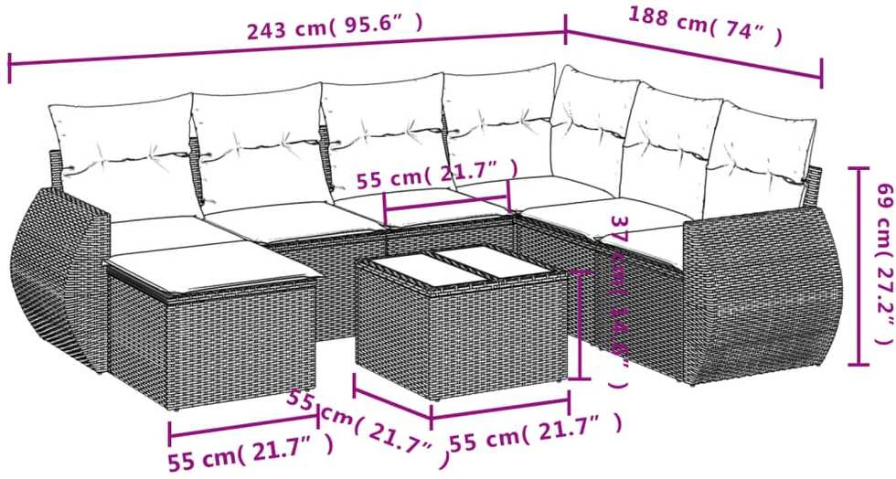 Sofa Sofos komplektas su pagalvėlėmis, 8 dalių, smėlio, poliratanas