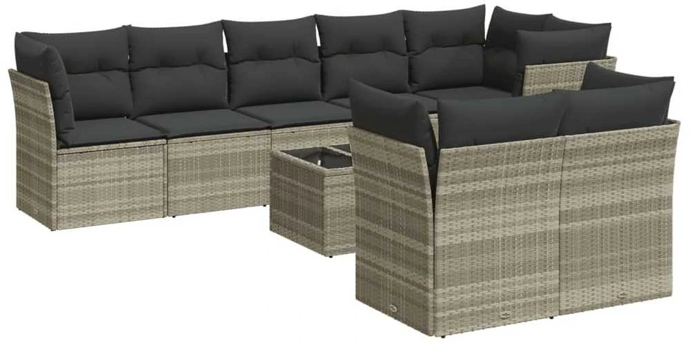 Sofa Sofos komplektas su pagalvėlėmis, 9 dalių, pilkas, poliratanas