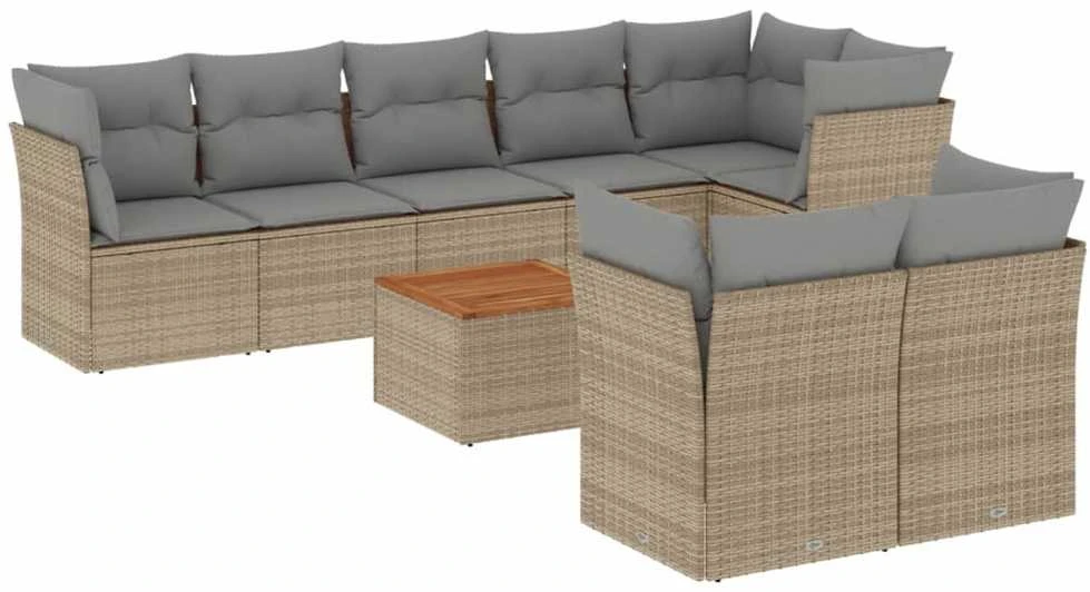 Sofa Sofos komplektas su pagalvėlėmis, 9 dalių, smėlio, poliratanas