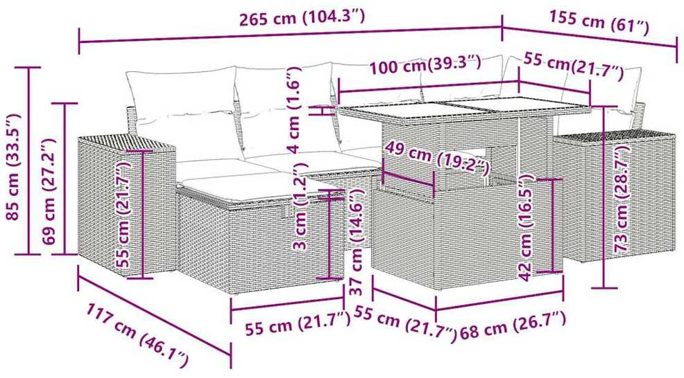 Lauko baldų komplektas Sofos komplektas su pagalvėlėmis, 8 dalių, juodas, poliratanas