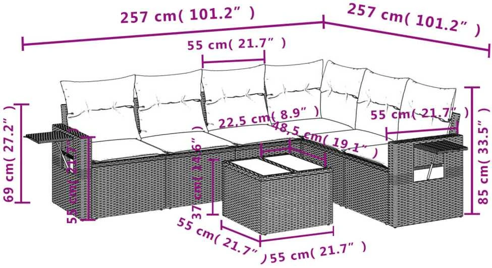 Sofa Sofos komplektas su pagalvėlėmis, 7 dalių, pilkas, poliratanas