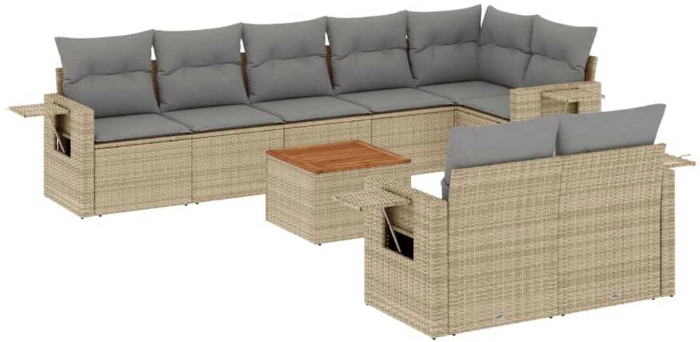 Sofa Sofos komplektas su pagalvėlėmis, 9 dalių, smėlio, poliratanas