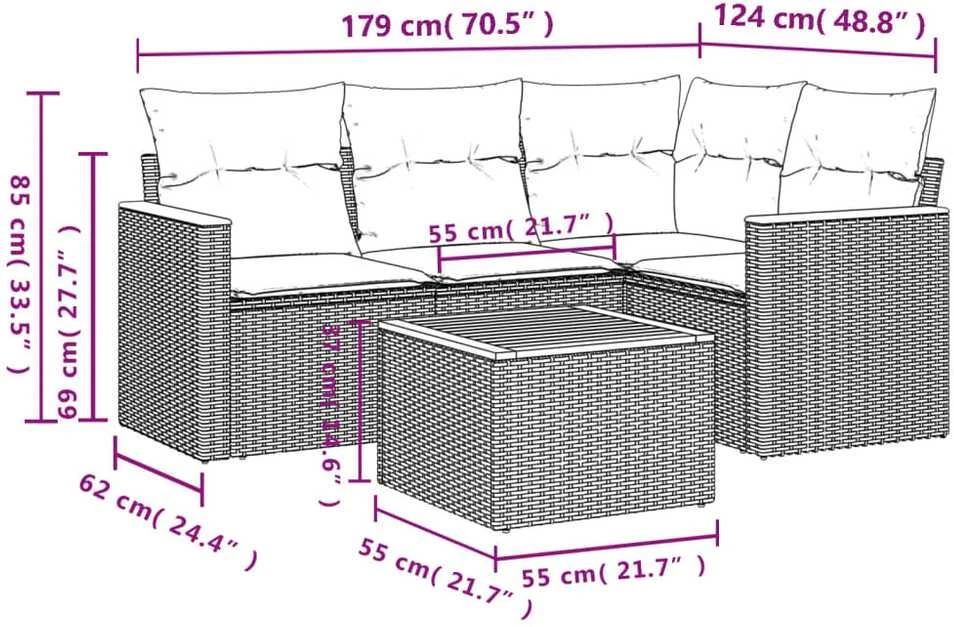 Sofa Sofos komplektas su pagalvėlėmis, 5 dalių, smėlio, poliratanas