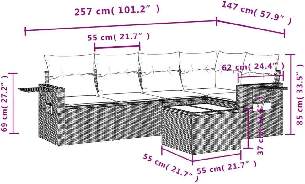 Sofa Sofos komplektas su pagalvėlėmis, 6 dalių, smėlio, poliratanas