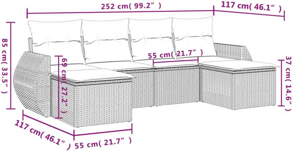 Lauko baldų komplektas Sofos komplektas su pagalvėlėmis, 6 dalių, smėlio, poliratanas