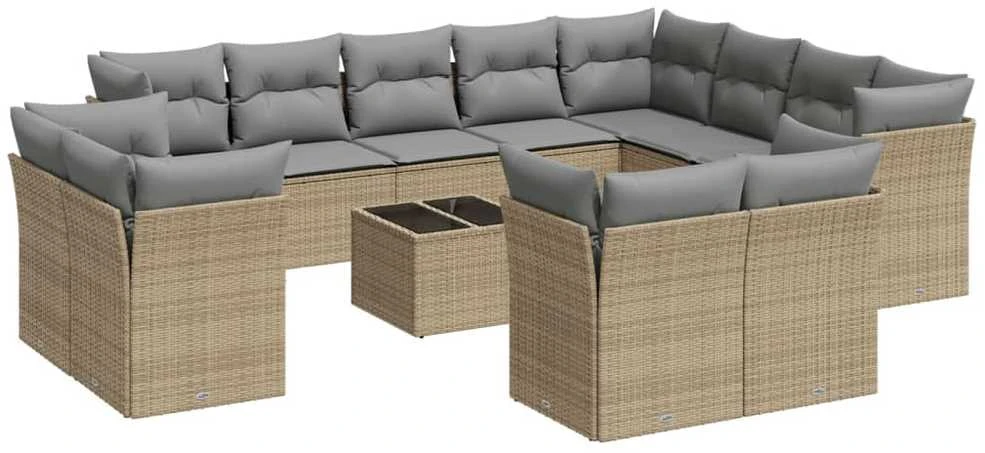 Sofa Sofos komplektas su pagalvėlėmis, 13 dalių, smėlio, poliratanas