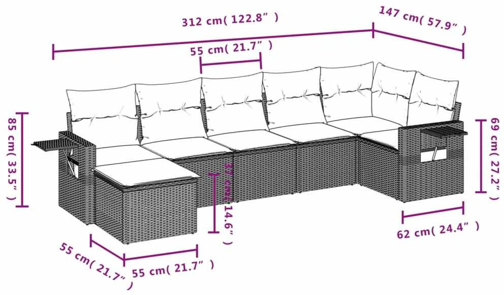 Sofa Sofos komplektas su pagalvėlėmis, 7 dalių, pilkas, poliratanas