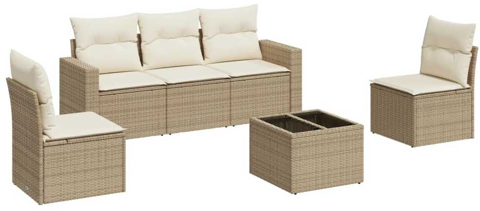 Sofa Sofos komplektas su pagalvėlėmis, 6 dalių, smėlio, poliratanas