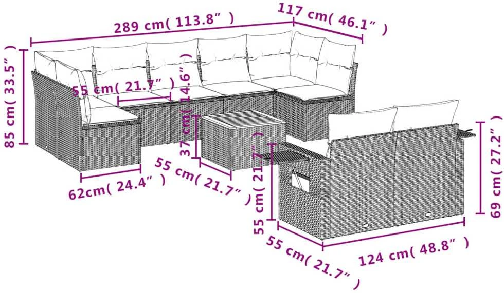 Sofa Sofos komplektas su pagalvėlėmis, 10 dalių, smėlio, poliratanas