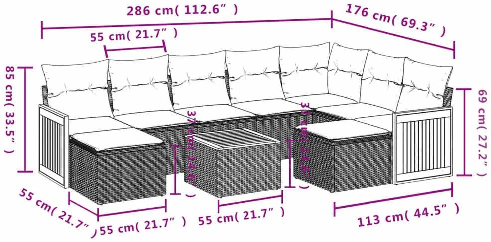 Sofa Sofos komplektas su pagalvėlėmis, 10 dalių, smėlio, poliratanas