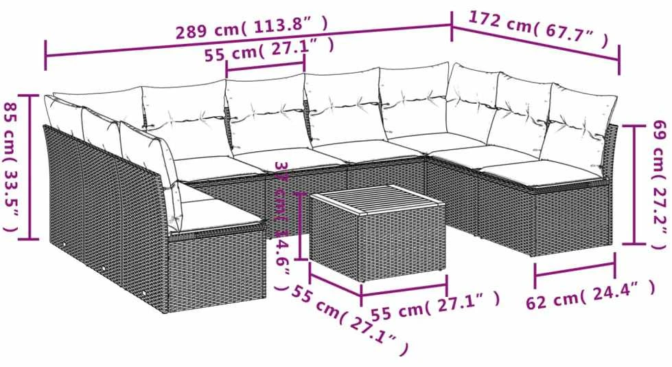 Sofa Sofos komplektas su pagalvėlėmis, 10 dalių, smėlio, poliratanas
