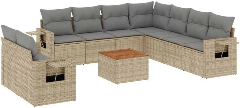 Sofa Sofos komplektas su pagalvėlėmis, 10 dalių, smėlio, poliratanas