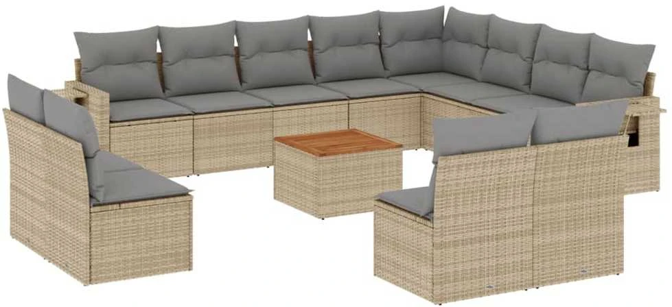 Sofa Sofos komplektas su pagalvėlėmis, 13 dalių, smėlio, poliratanas