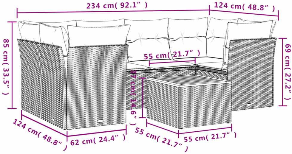 Sofa Sofos komplektas su pagalvėlėmis, 7 dalių, smėlio, poliratanas