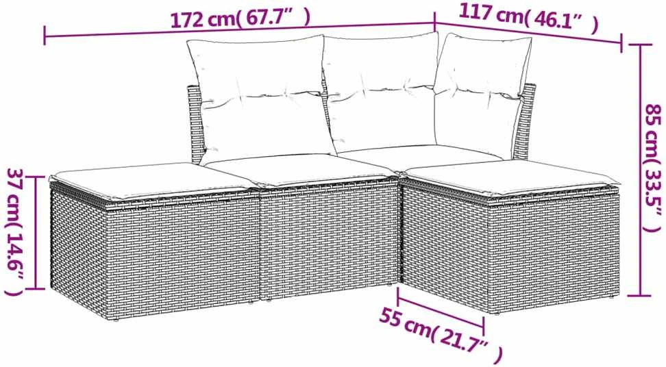 Lauko baldų komplektas Sofos komplektas su pagalvėlėmis, 4 dalių, smėlio, poliratanas