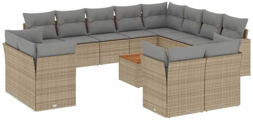 Sofa Sofos komplektas su pagalvėlėmis, 13 dalių, smėlio, poliratanas