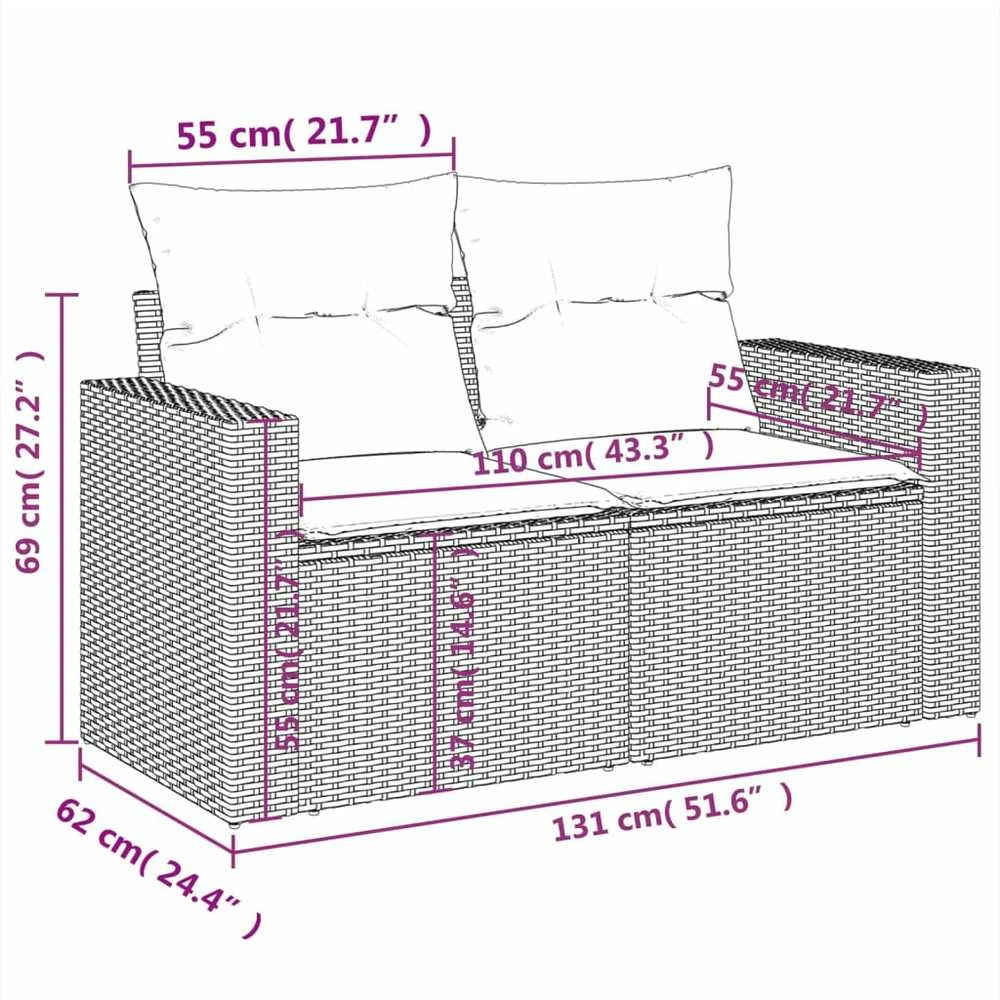 Lauko baldų komplektas Sofos komplektas su pagalvėlėmis, 9 dalių, smėlio, poliratanas