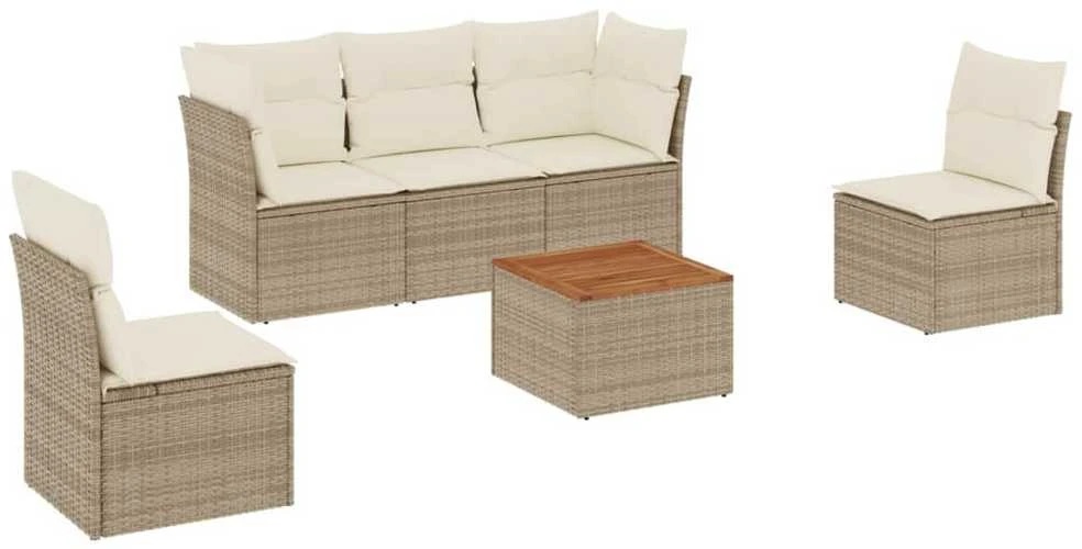 Sofa Sofos komplektas su pagalvėlėmis, 6 dalių, smėlio, poliratanas