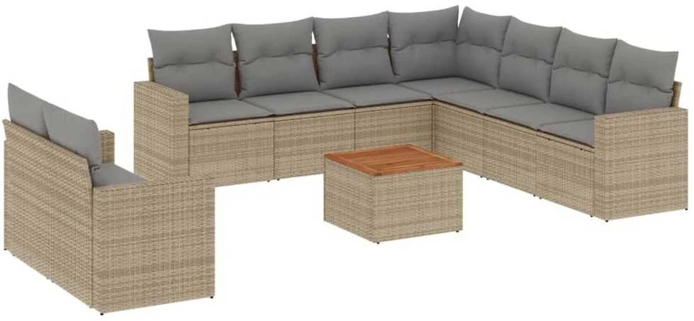 Sofa Sofos komplektas su pagalvėlėmis, 10 dalių, smėlio, poliratanas