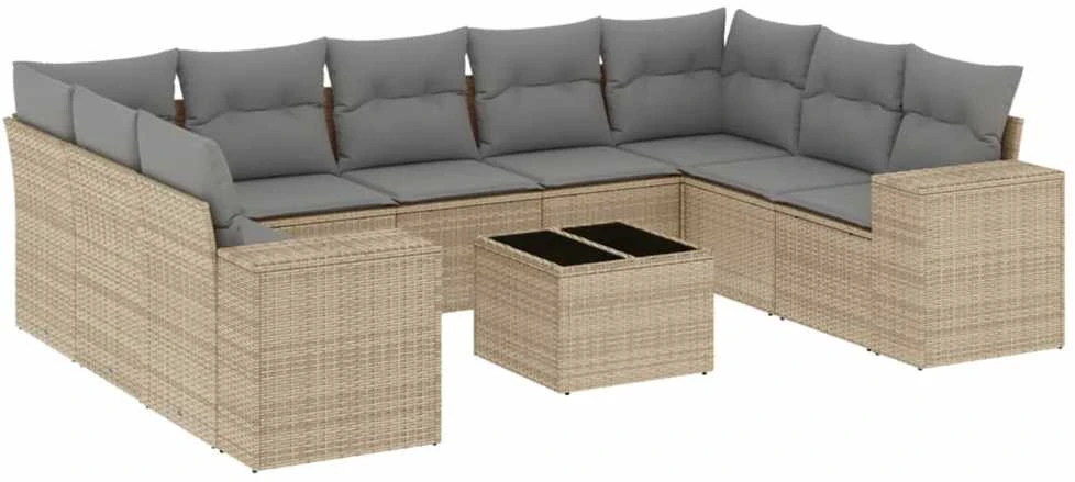 Sofa Sofos komplektas su pagalvėlėmis, 10 dalių, smėlio, poliratanas
