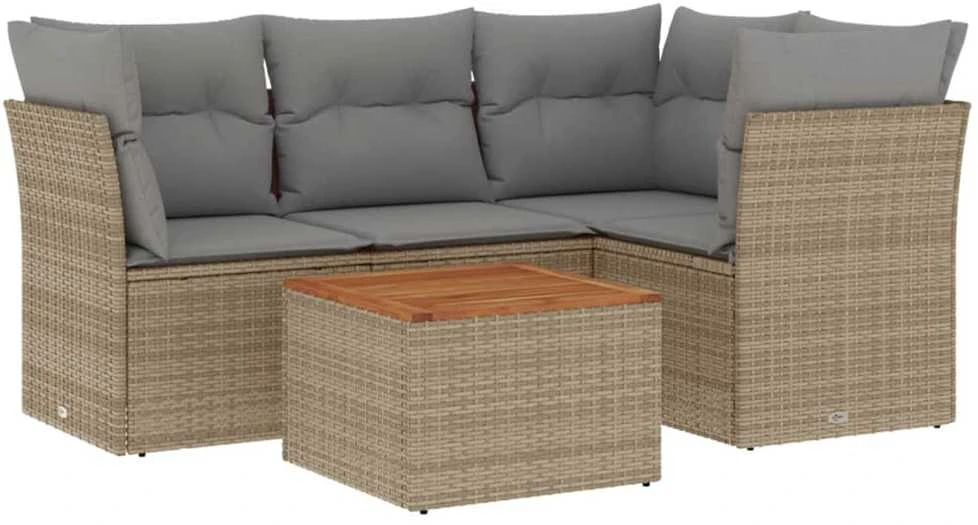 Sofa Sofos komplektas su pagalvėlėmis, 5 dalių, smėlio, poliratanas
