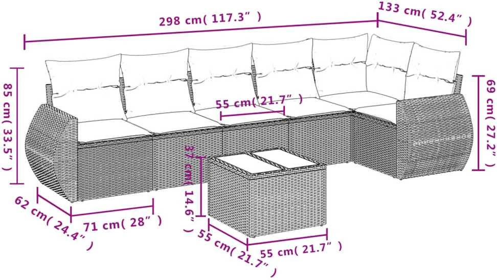 Sofa Sofos komplektas su pagalvėlėmis, 7 dalių, smėlio, poliratanas