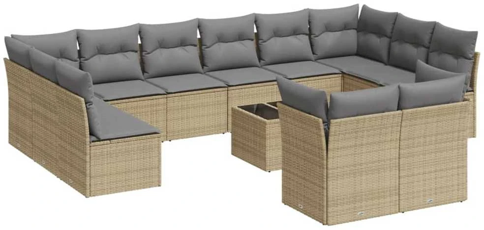 Sofa Sofos komplektas su pagalvėlėmis, 13 dalių, smėlio, poliratanas